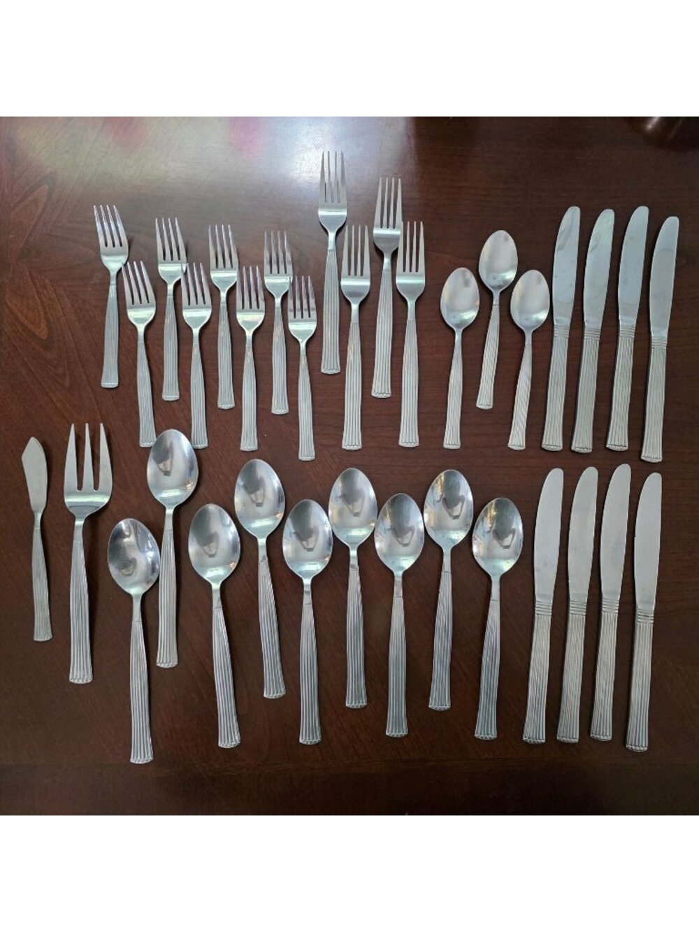 Alco Stainless 34-Piece Flatware Set Ribbed Handle Design Silverware Collection